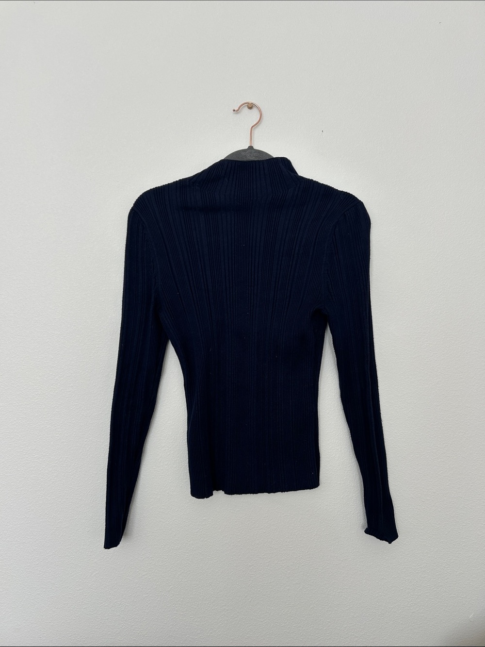 Ribbed Long Sleeve Knit Top - navy blue